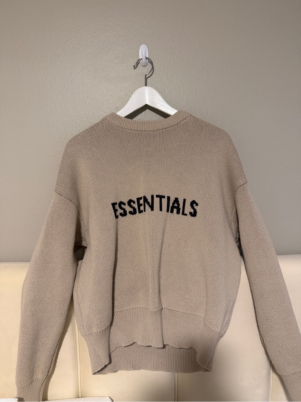 Essentials Taupe Crewneck Sweater with Black ESSENTIALS Script